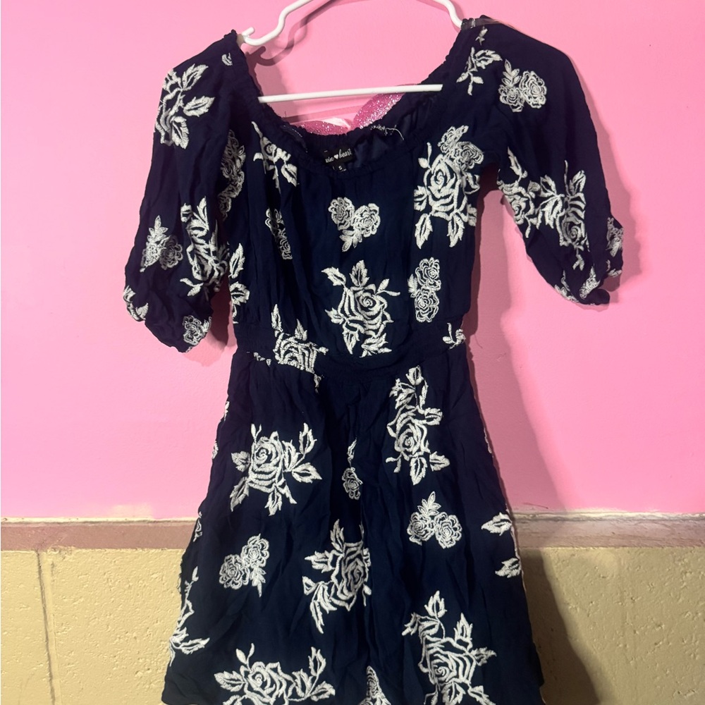 Sequin Hearts Navy and White Floral Mini Dress